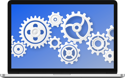 A computer displaying gears